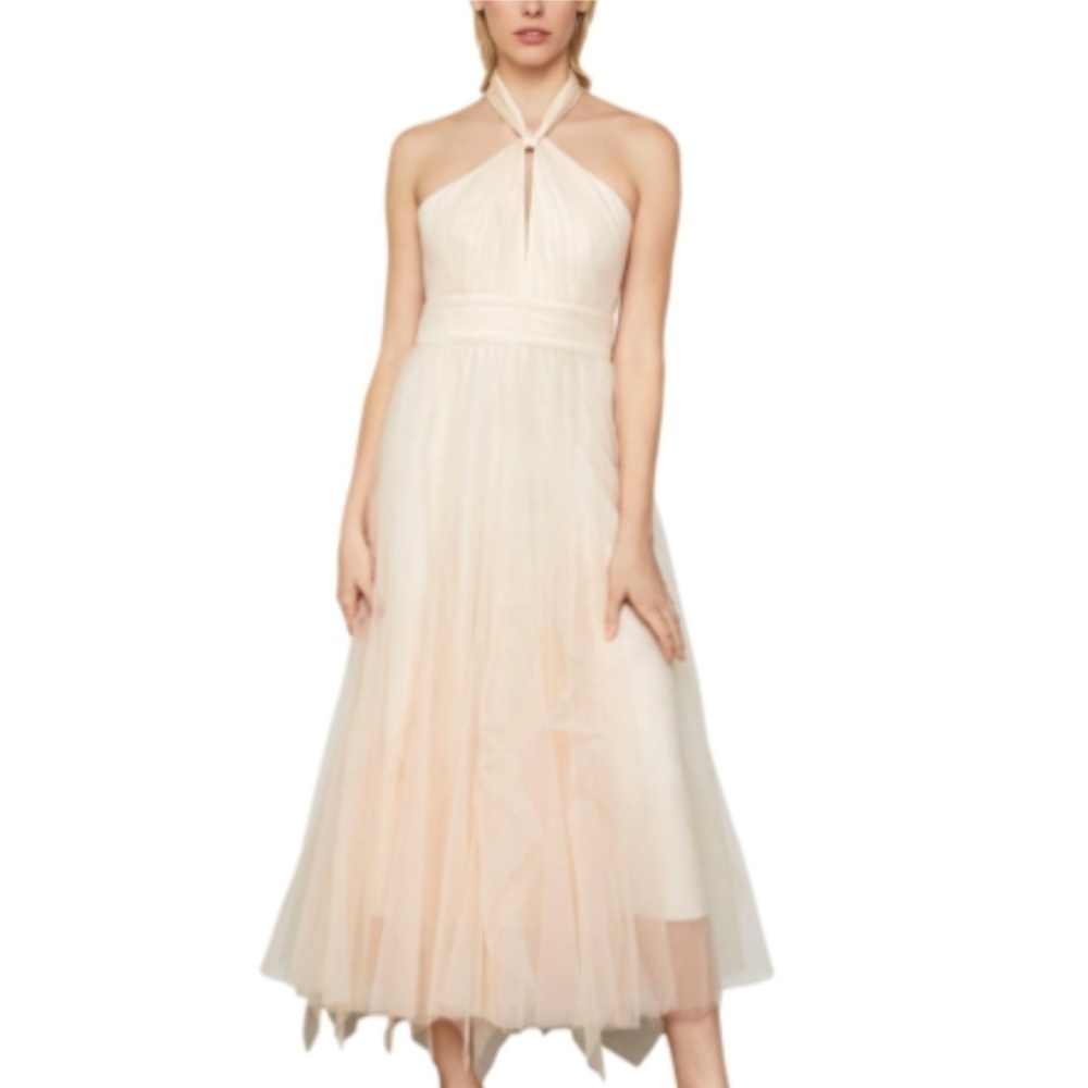 Bcbg Max Azria Beige Blush Tulle Tie Neck Cocktail Party Formal Dress 6